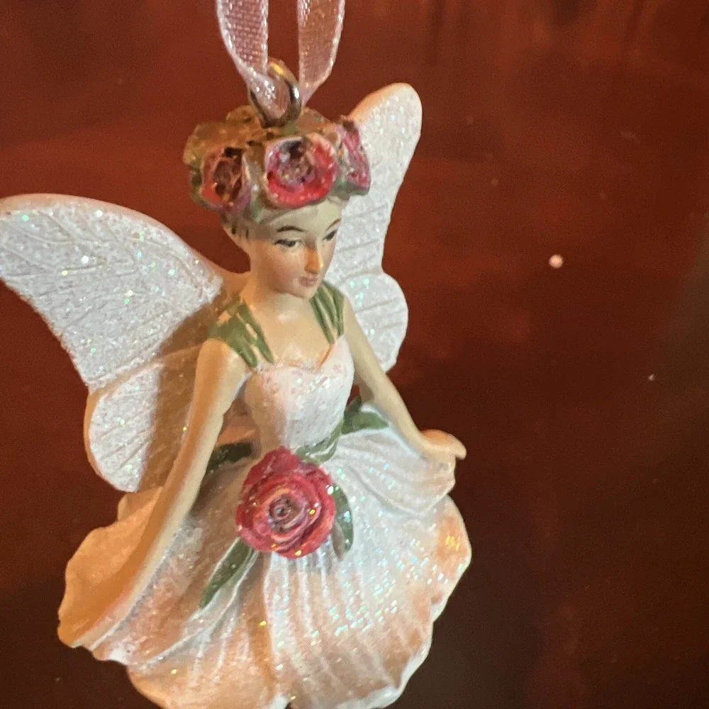 FAIRY BALLERINA w/ WINGS  A D A Rose Christmas ORNAMENT Silver Tree Holiday 4.5